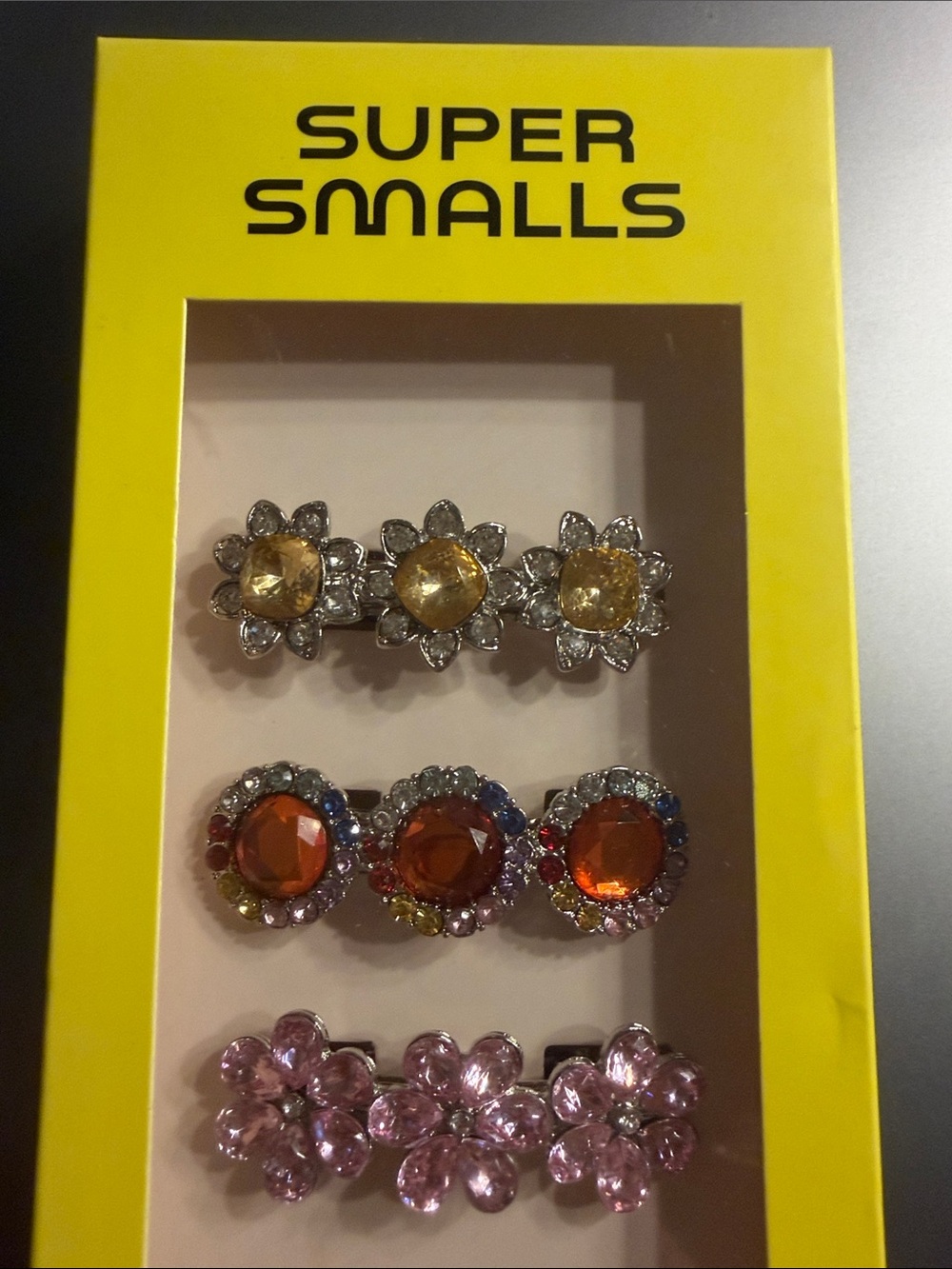 SUPER SMALLS Floral Gem Hair Clips - Yellow, Orange, Pink
